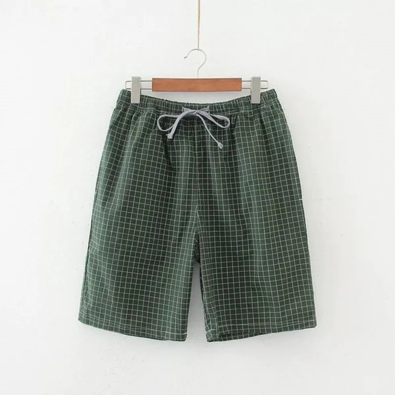 Summer Men Sleep Bottoms 100% Cotton Pajama Shorts Male Top quality Sleepwear Pants Men Home Shorts Striped Lounge Wear Shorts
