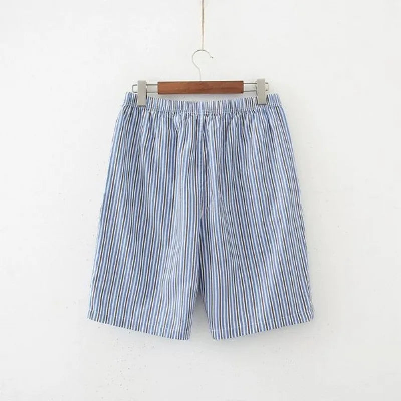 Summer Men Sleep Bottoms 100% Cotton Pajama Shorts Male Top quality Sleepwear Pants Men Home Shorts Striped Lounge Wear Shorts