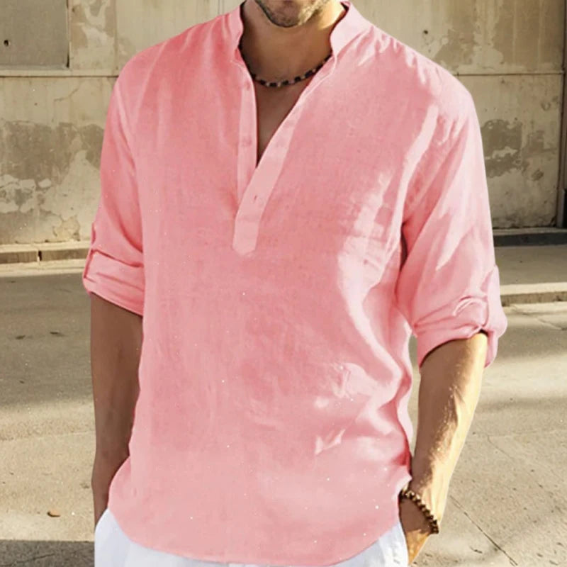 Casual Cotton Linen Men Shirt Long Sleeve Blouse