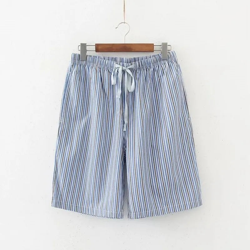 Summer Men Sleep Bottoms 100% Cotton Pajama Shorts Male Top quality Sleepwear Pants Men Home Shorts Striped Lounge Wear Shorts