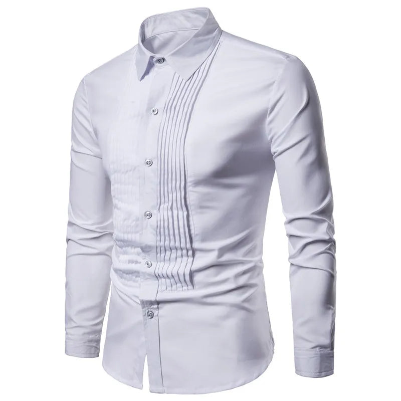 Men's Long Sleeve Wedding Shirt Black White Cotton Polyester