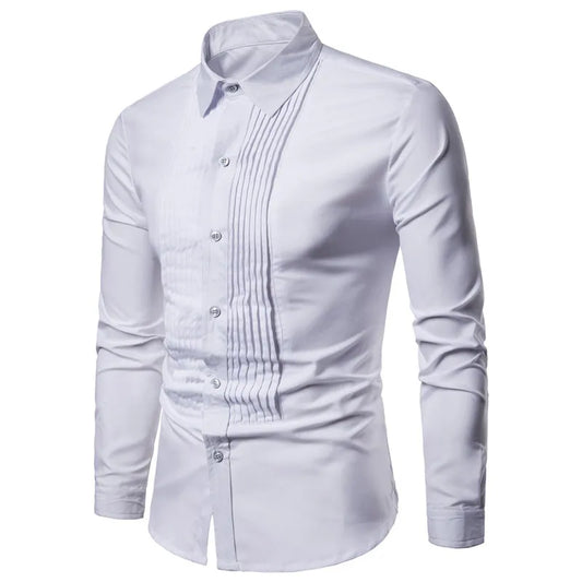 Men's Long Sleeve Wedding Shirt Black White Cotton Polyester