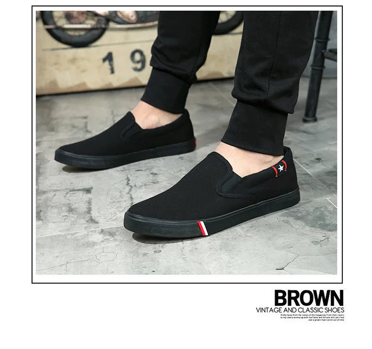 Black Canvas Slip-On Casual Shoes for Men