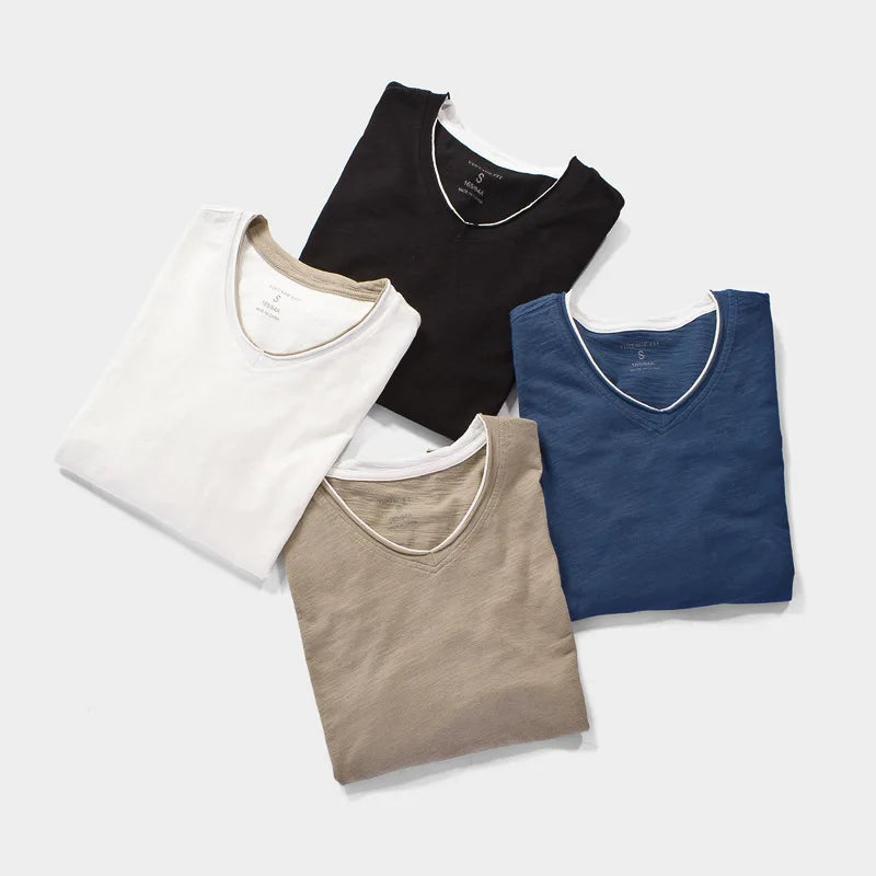 NONE 2026 + Fashion Men's T Shirt Vintage V-Neck Long Sleeve T-Shirt