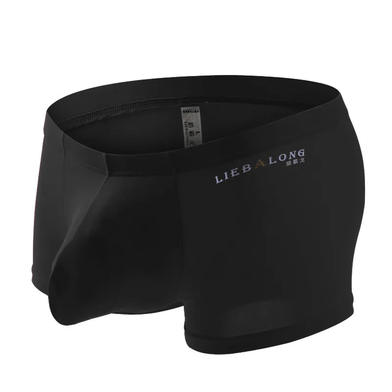 Ice Silk Boxer Underpants for Men with U Convex Pouch