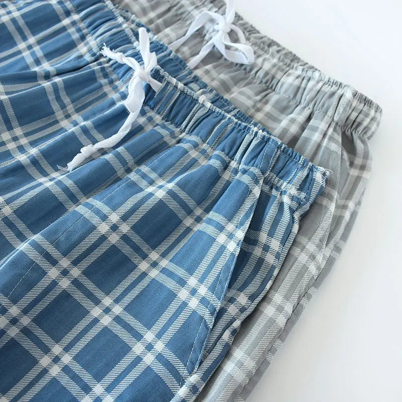 Men's Cotton Plaid Sleep Bottoms with Elastic Band