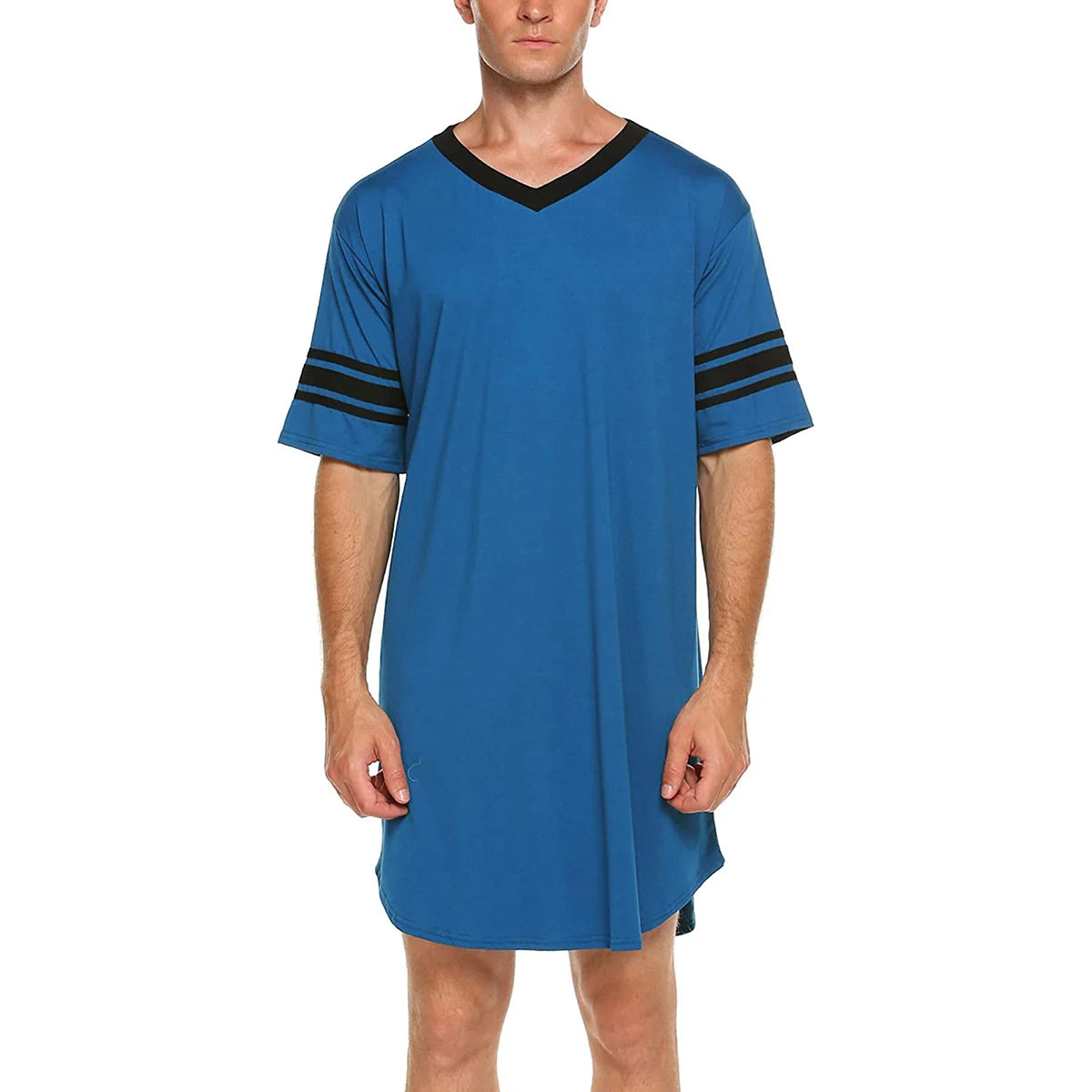 Men Cotton Nightshirt Short Sleeve V-neck Soft Loose Nightwear Comfortable Men Sleepwear Male Homewear Sleepshirts