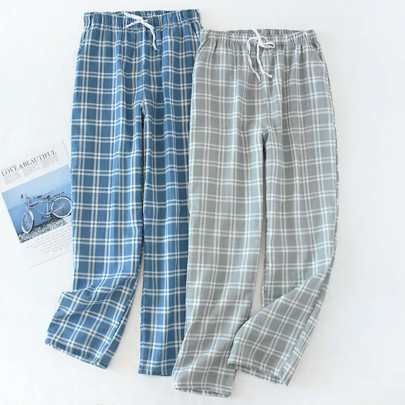 Men's Cotton Plaid Sleep Bottoms with Elastic Band
