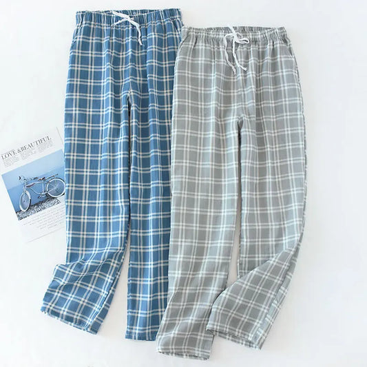 Men's Cotton Plaid Sleep Bottoms with Elastic Band
