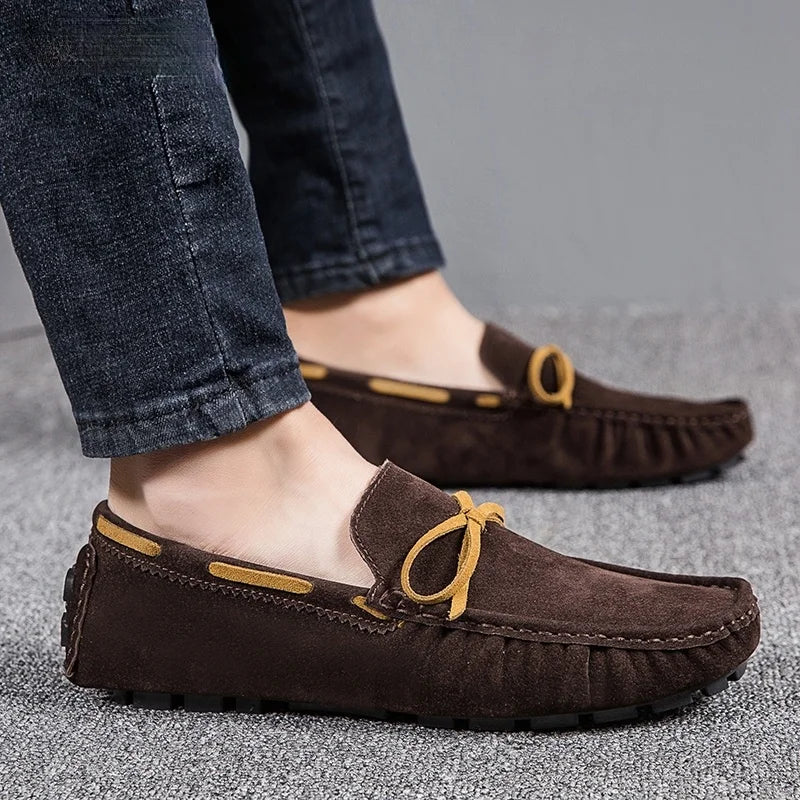 Mens Moccasin Loafers in Gray Brown Black Leather