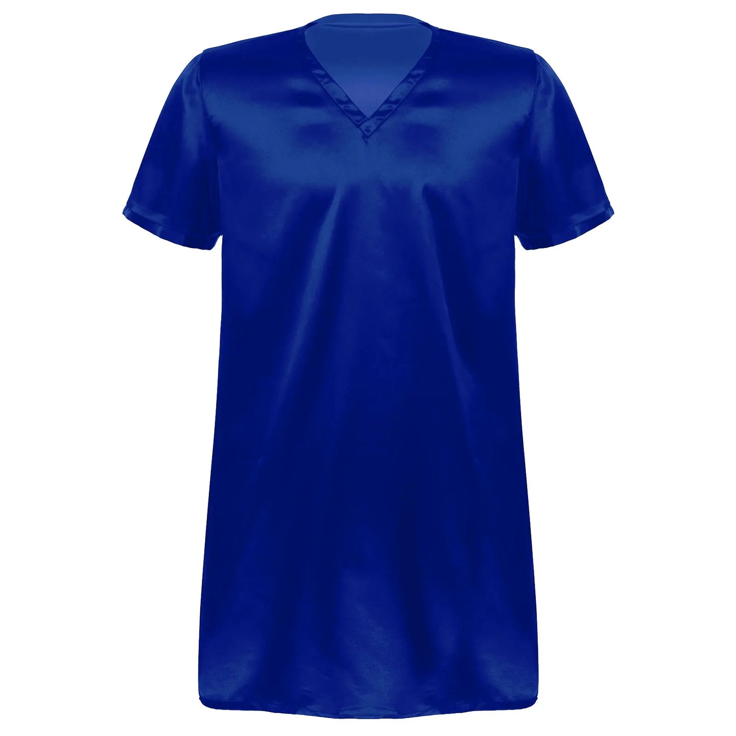 Men Satin Pyjama Sleep Tops Nightshirts Adult Summer Soft Solid Color V Neck Short Sleeve Sleepwear Casual Home Wear Nightwear