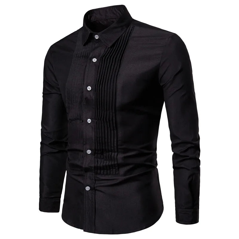 Men's Long Sleeve Wedding Shirt Black White Cotton Polyester