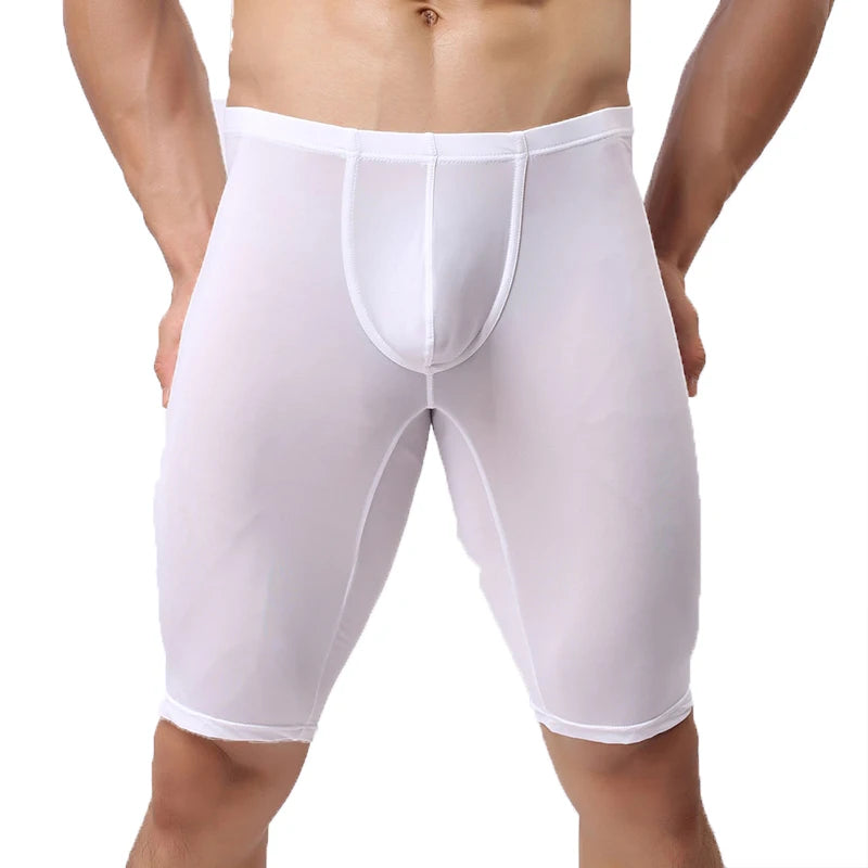 Men Underwear Ultra-thin Ice Silk Transparent Shirts Sleep Bottom Short Sleeves Tops Tee Sleepwear Undershirts Camiseta Interior
