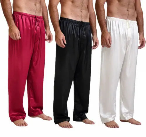 Summer New Mens Loose Satin Pants Sleep Bottoms Nightwear Ice Silk Home Pajamas Sleepwear Trousers 4 Colors