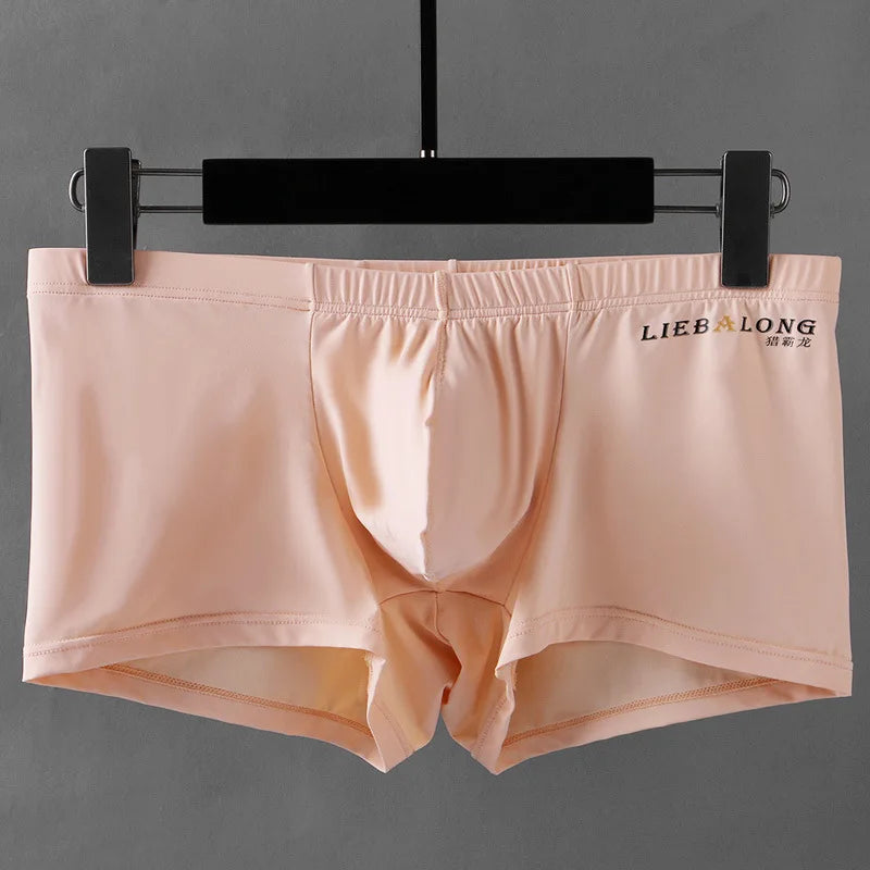 Ice Silk Boxer Underpants for Men with U Convex Pouch