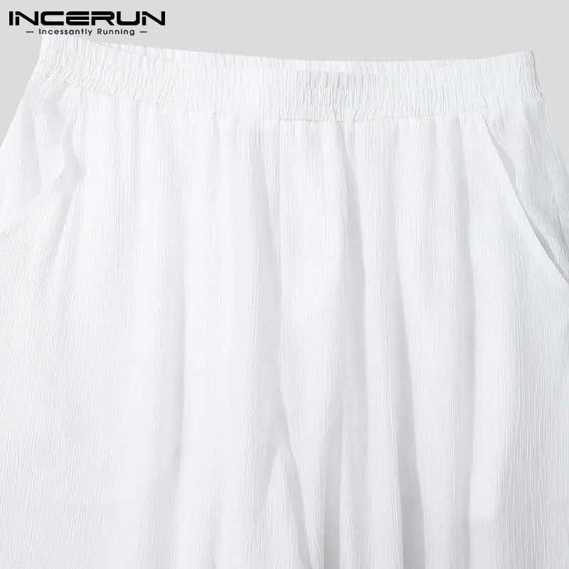 Men Sleep Pants Solid Color Homewear Elastic Waist Comfortable 2024 Thin Sleep Bottoms Men See Through Leisure Pants INCERUN