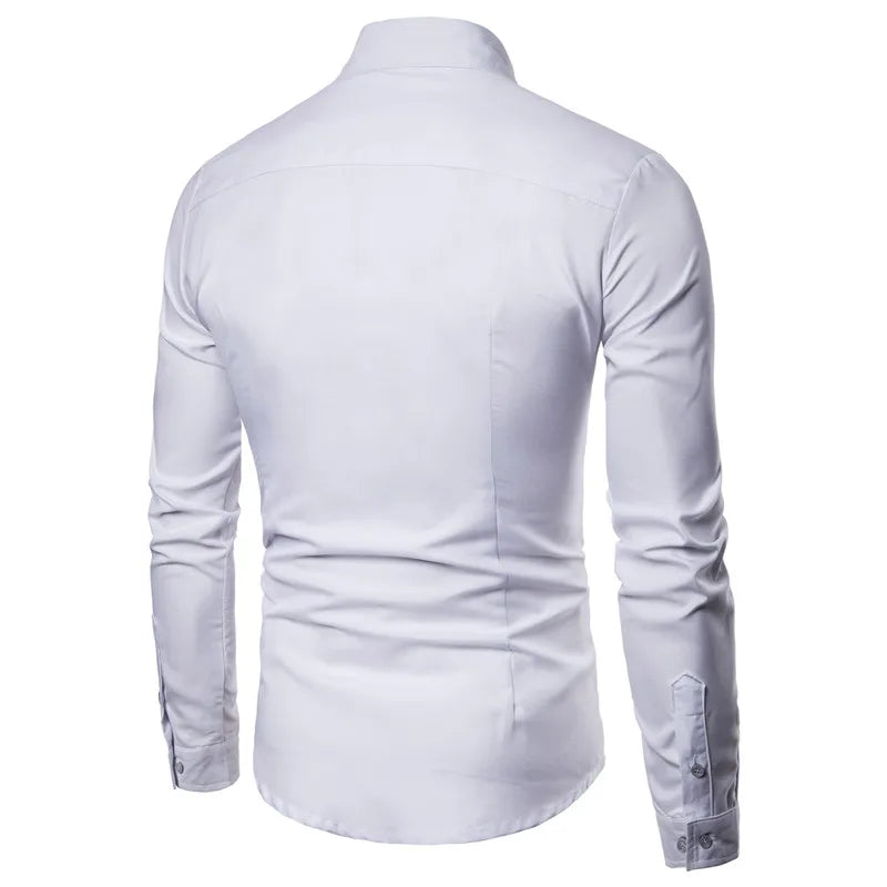 Men's Long Sleeve Wedding Shirt Black White Cotton Polyester