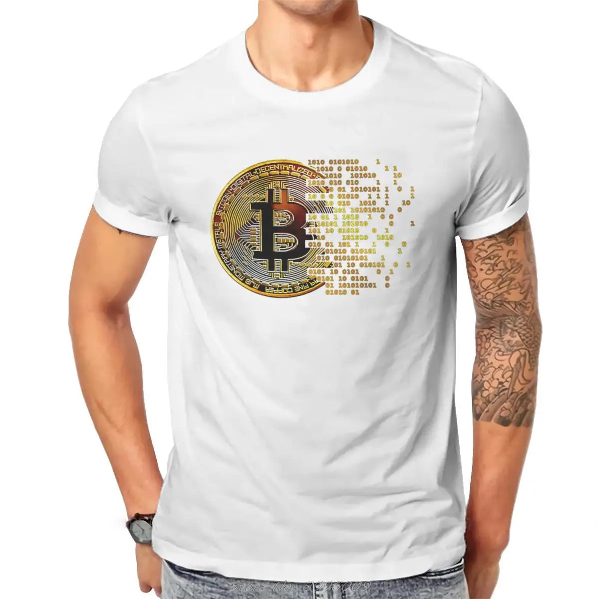 Bitcoin Art Cotton Crewneck T-Shirt for Men