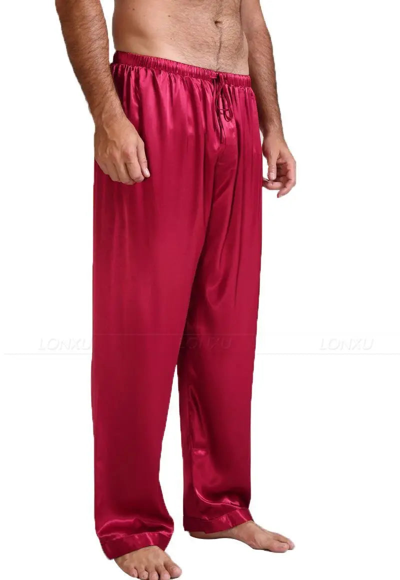 Summer New Mens Loose Satin Pants Sleep Bottoms Nightwear Ice Silk Home Pajamas Sleepwear Trousers 4 Colors