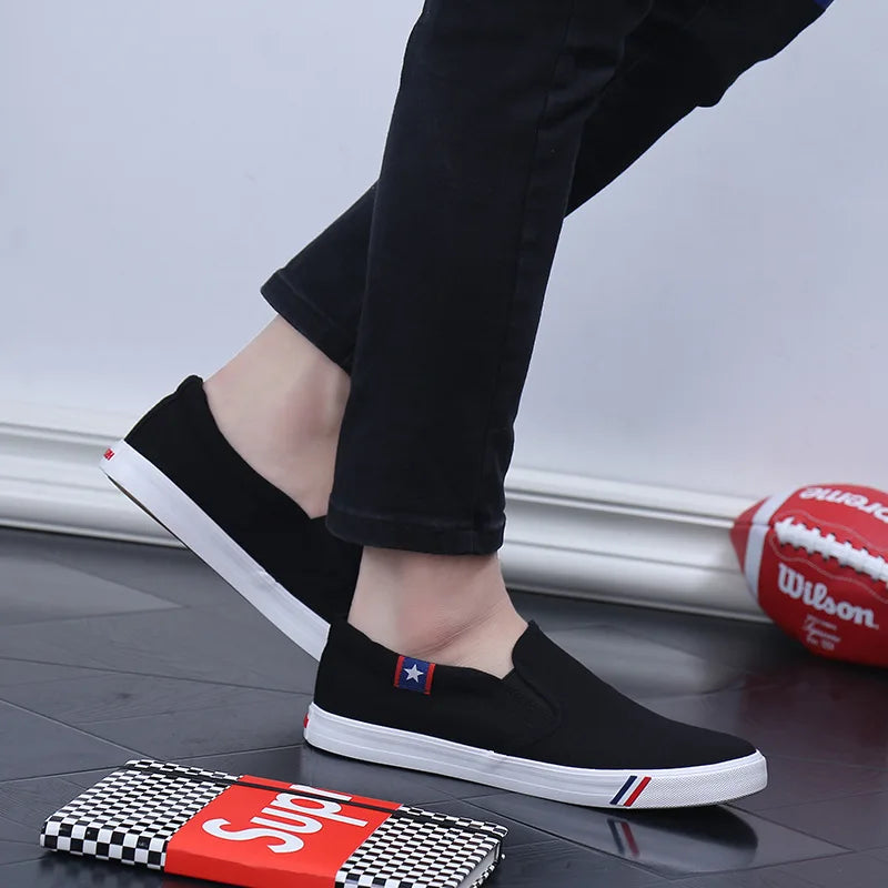 Black Canvas Slip-On Casual Shoes for Men