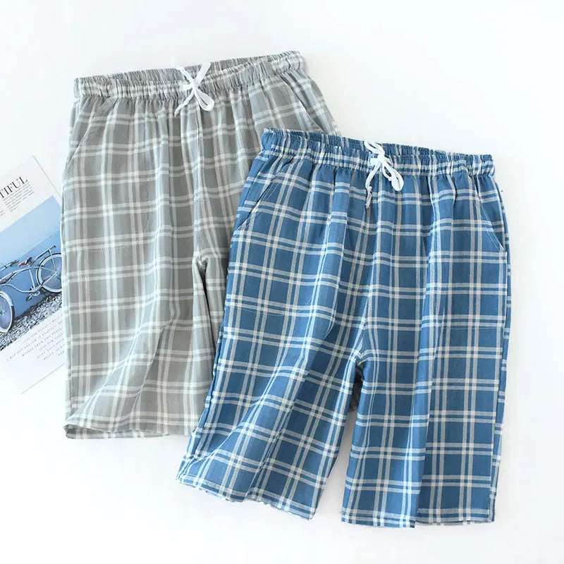 Men's Cotton Plaid Sleep Bottoms with Elastic Band