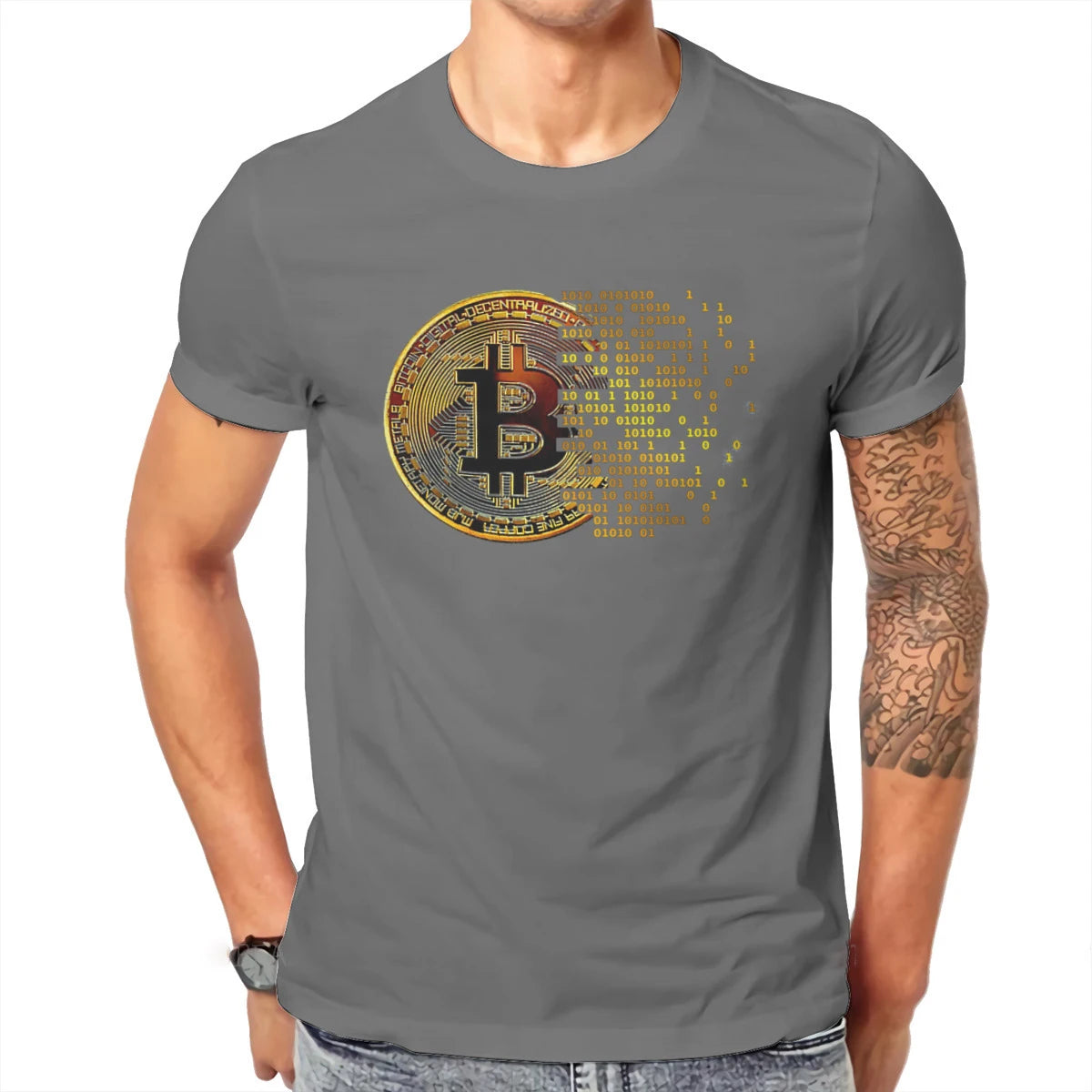 Bitcoin Art Cotton Crewneck T-Shirt for Men
