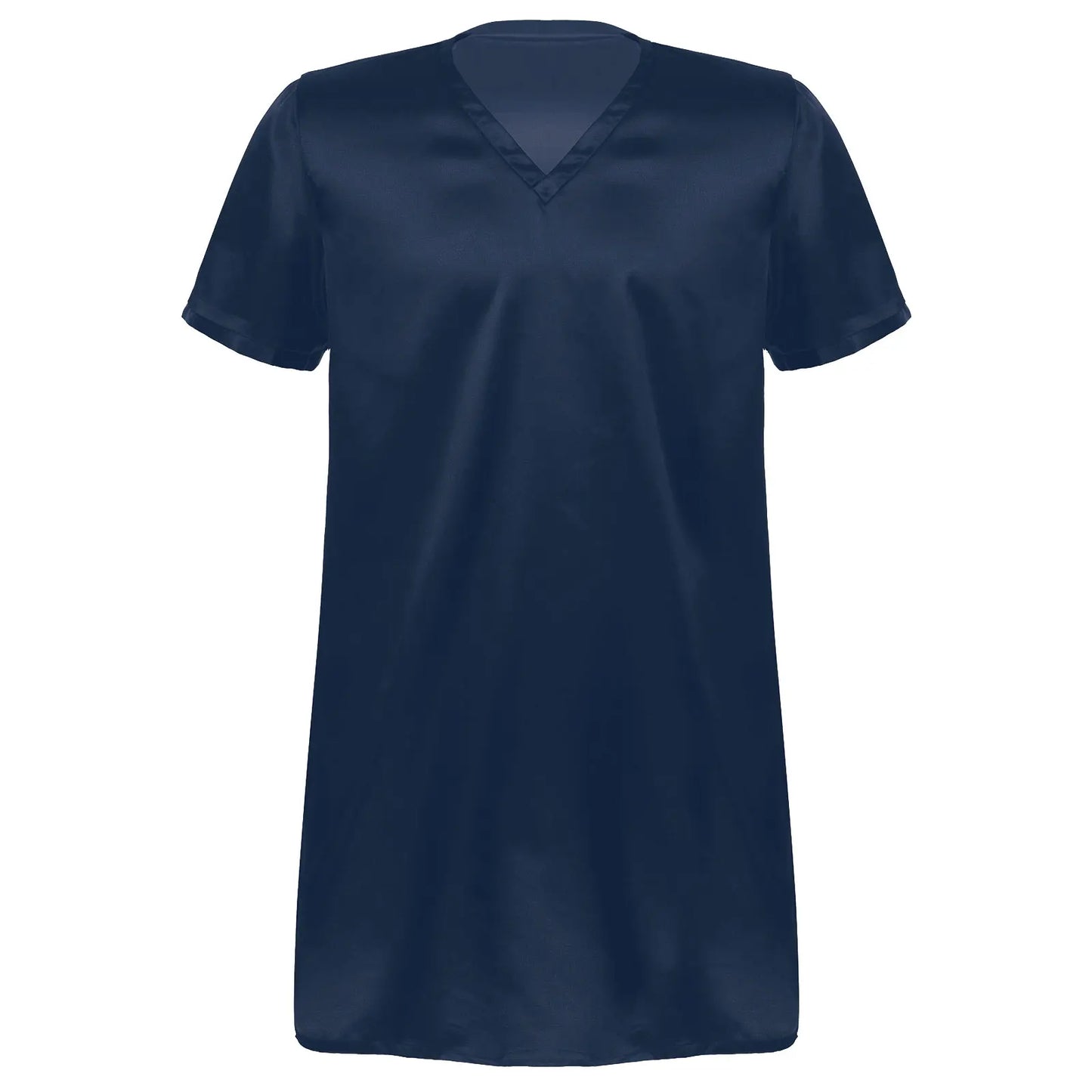 Men Satin Pyjama Sleep Tops Nightshirts Adult Summer Soft Solid Color V Neck Short Sleeve Sleepwear Casual Home Wear Nightwear