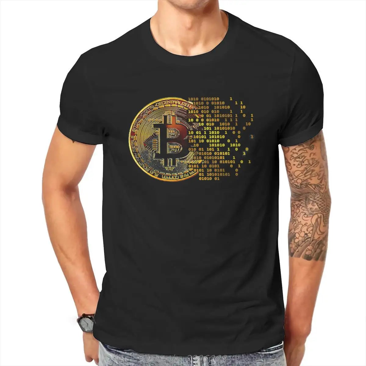 Bitcoin Art Cotton Crewneck T-Shirt for Men