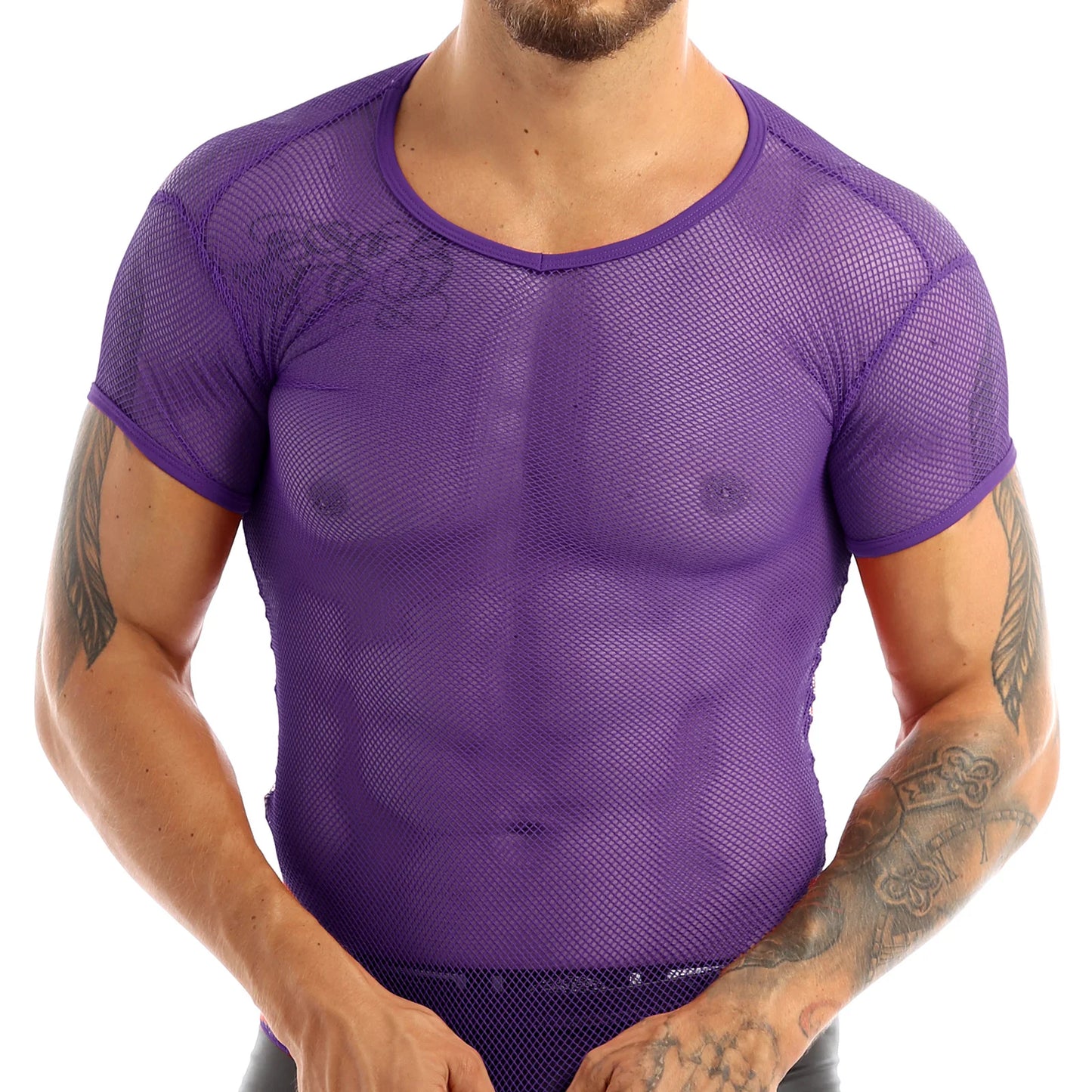 Sexy Mens T-Shirts See Through Mesh Short Sleeves Fishnet Tank Vest Shirt Male Clothes Fashion Party Undershirt Dance Clubwear