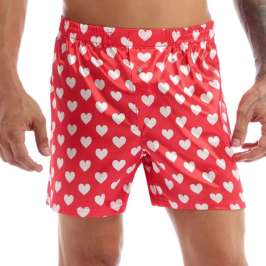 Men's Loose Boxer Shorts with Heart Print