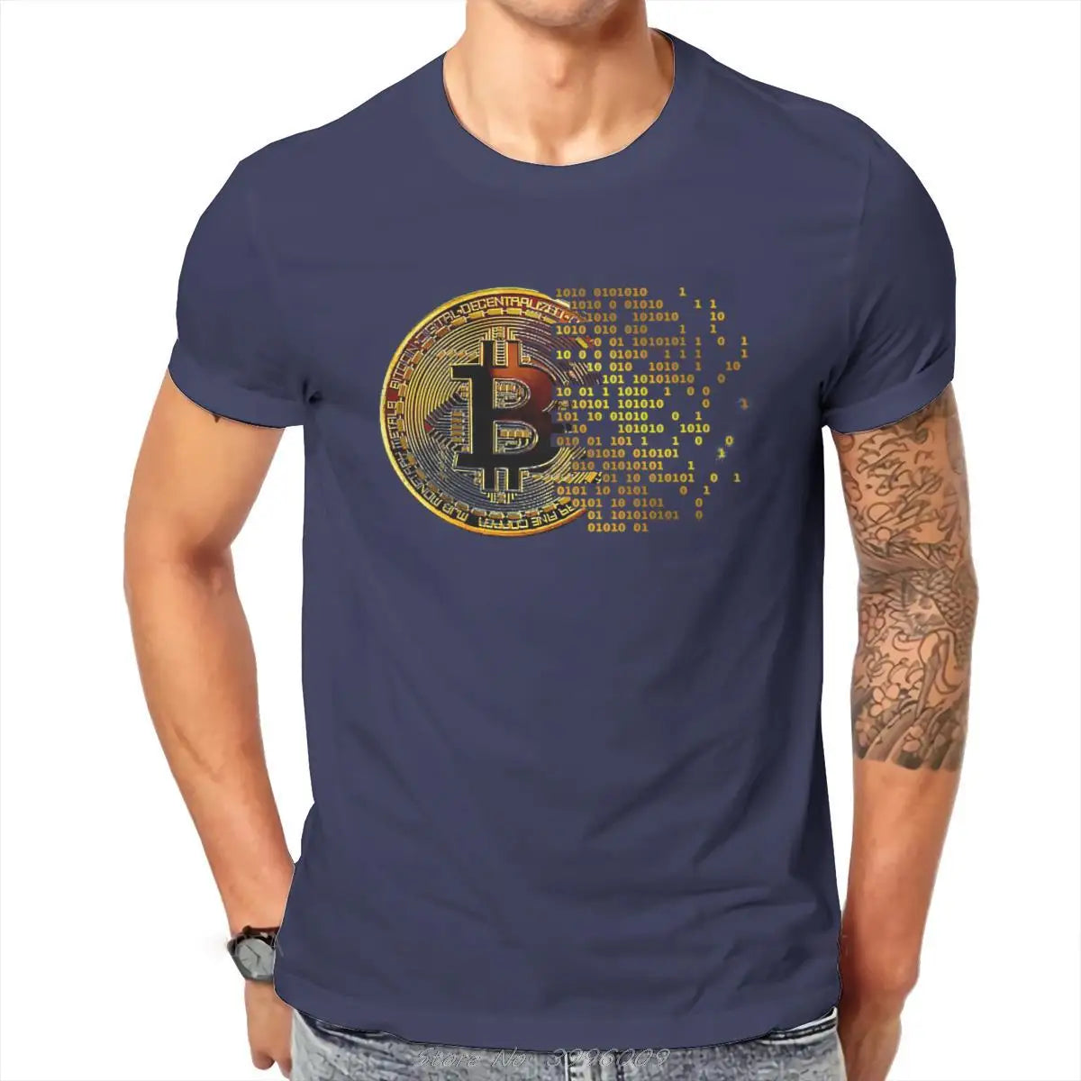 Bitcoin Art Cotton Crewneck T-Shirt for Men