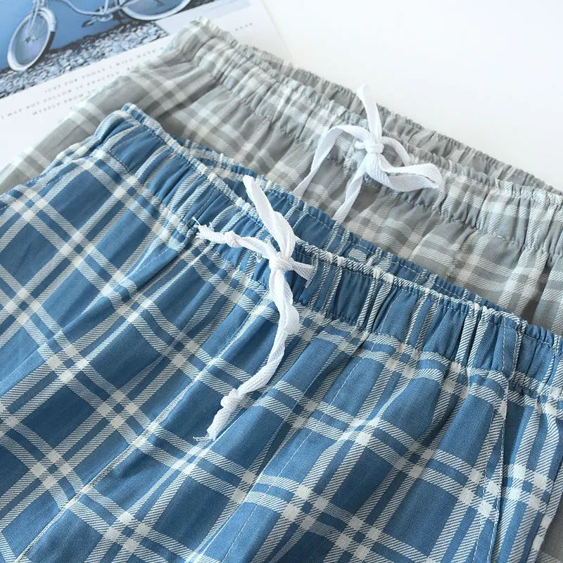 Men's Cotton Plaid Sleep Bottoms with Elastic Band