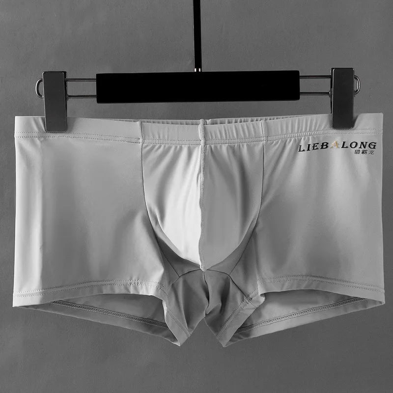 Ice Silk Boxer Underpants for Men with U Convex Pouch
