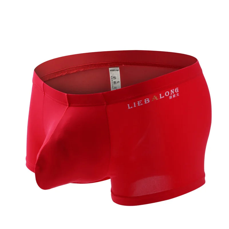 Ice Silk Boxer Underpants for Men with U Convex Pouch