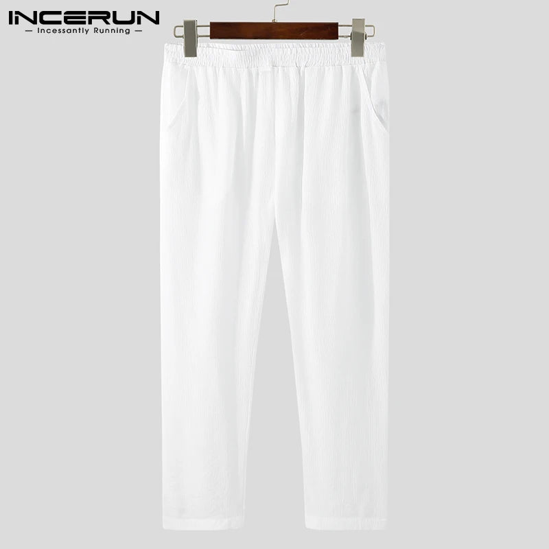 Men Sleep Pants Solid Color Homewear Elastic Waist Comfortable 2024 Thin Sleep Bottoms Men See Through Leisure Pants INCERUN