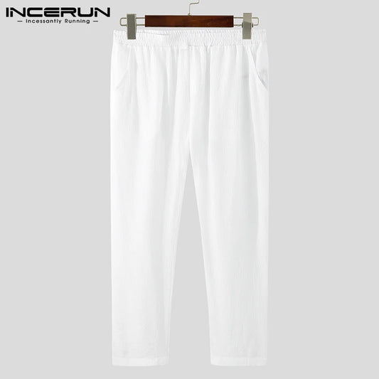 Men Sleep Pants Solid Color Homewear Elastic Waist Comfortable 2024 Thin Sleep Bottoms Men See Through Leisure Pants INCERUN