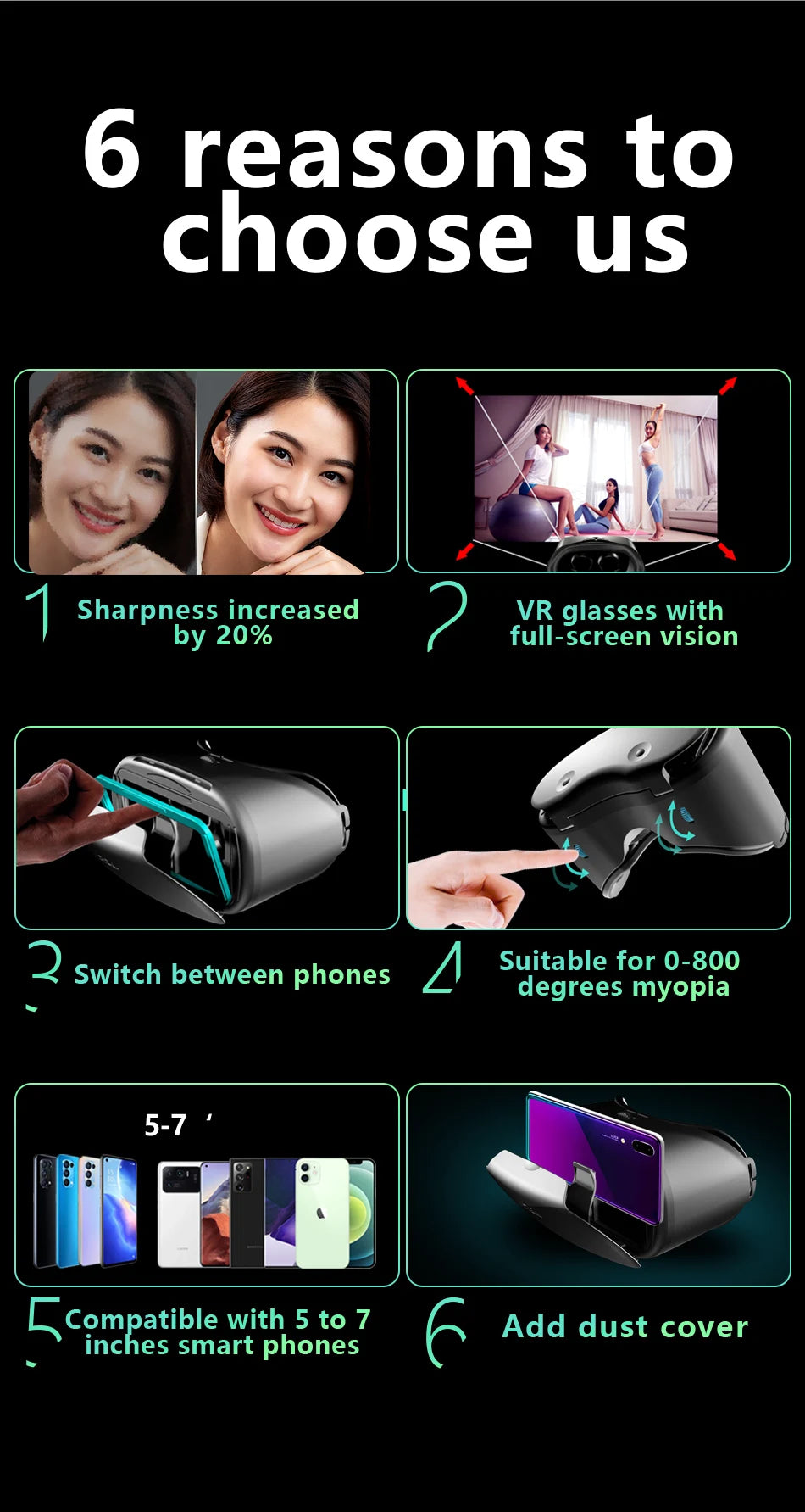 AyeBeau VR Glasses For iPhone Android Smartphone Cell Mobile Phone Helmet Headset