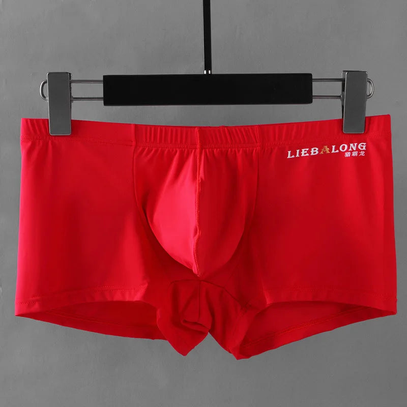 Ice Silk Boxer Underpants for Men with U Convex Pouch