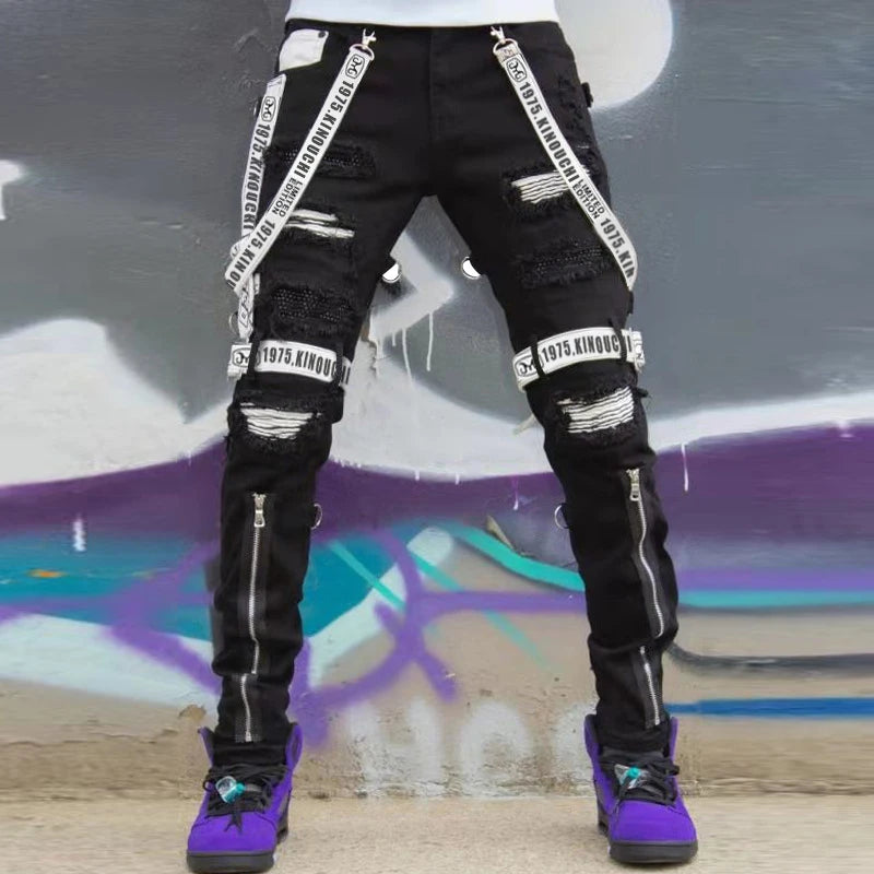 Fall Men's Jeans 2026 Skinny Slim Straight Pants New Fashion Black Youth Street Pants Trend Ripped Cargo Pants White Summer