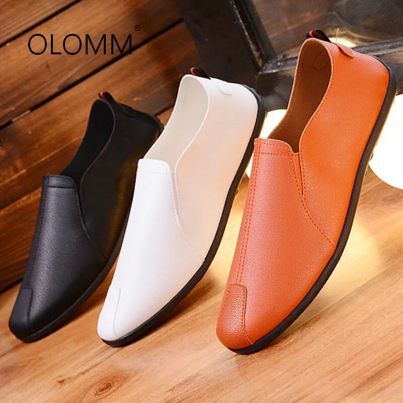 OLOMM Mens Casual Loafers Natural Leather Driving Shoes