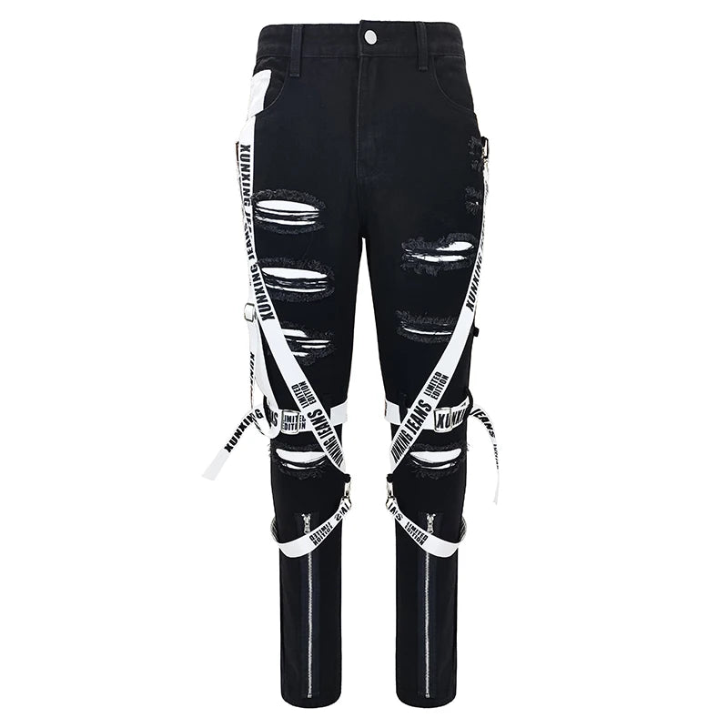 Fall Men's Jeans 2026 Skinny Slim Straight Pants New Fashion Black Youth Street Pants Trend Ripped Cargo Pants White Summer