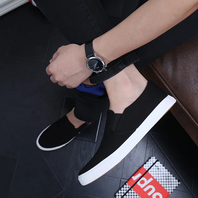 Black Canvas Slip-On Casual Shoes for Men