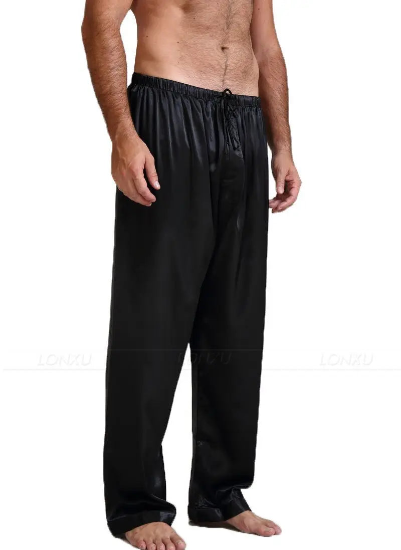 Summer New Mens Loose Satin Pants Sleep Bottoms Nightwear Ice Silk Home Pajamas Sleepwear Trousers 4 Colors