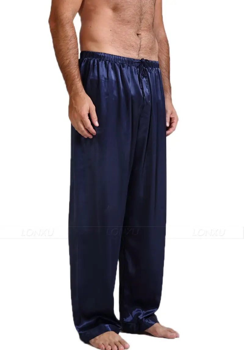 Summer New Mens Loose Satin Pants Sleep Bottoms Nightwear Ice Silk Home Pajamas Sleepwear Trousers 4 Colors