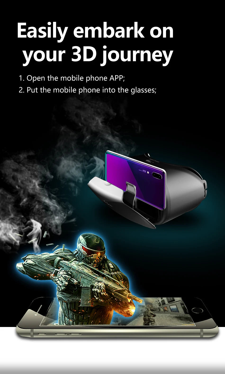 AyeBeau VR Glasses For iPhone Android Smartphone Cell Mobile Phone Helmet Headset