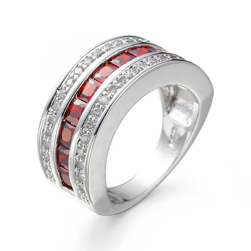 Fashion Ring for Men + Women Silver Jewelry with Zircon Gemstone