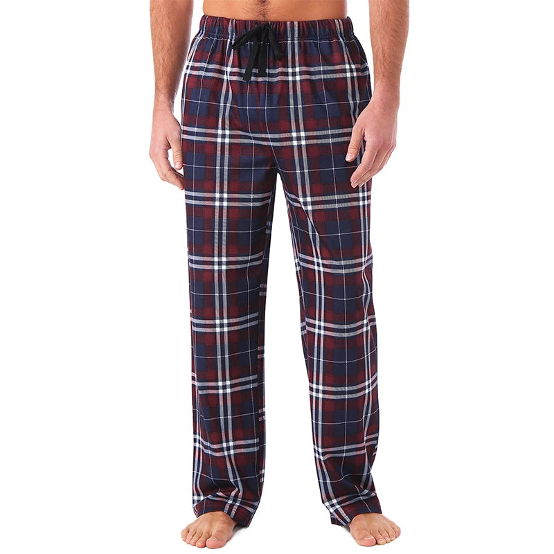 Men's Home Pants Cotton Flannel Autumn Winter Warm Sleep Bottoms Male Plus Size Plaid Print Sleepwear Pajama Pants For Men