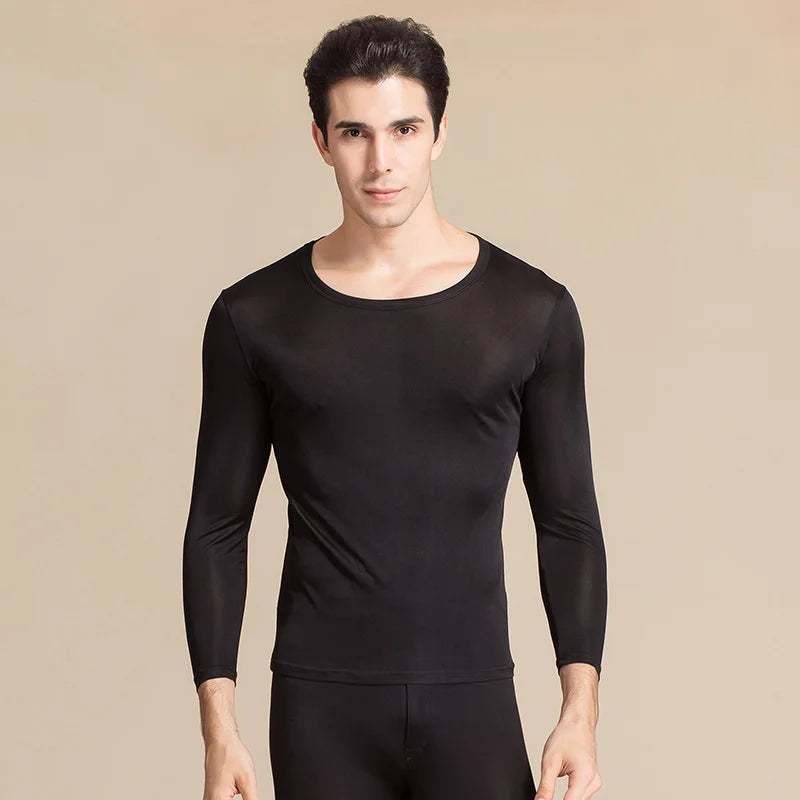 SUYADREAM Brand Men Long Johns Natural Silk Round neck Thermal Underwear
