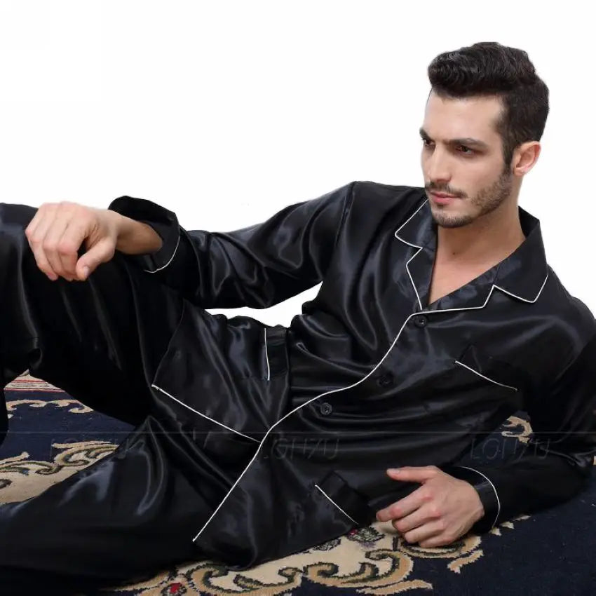 LONXU Men's Silk Satin Pajamas Set Loungewear