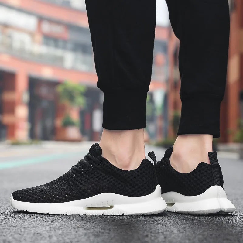 Breathable Mesh Casual Sneakers for Men in Black and White